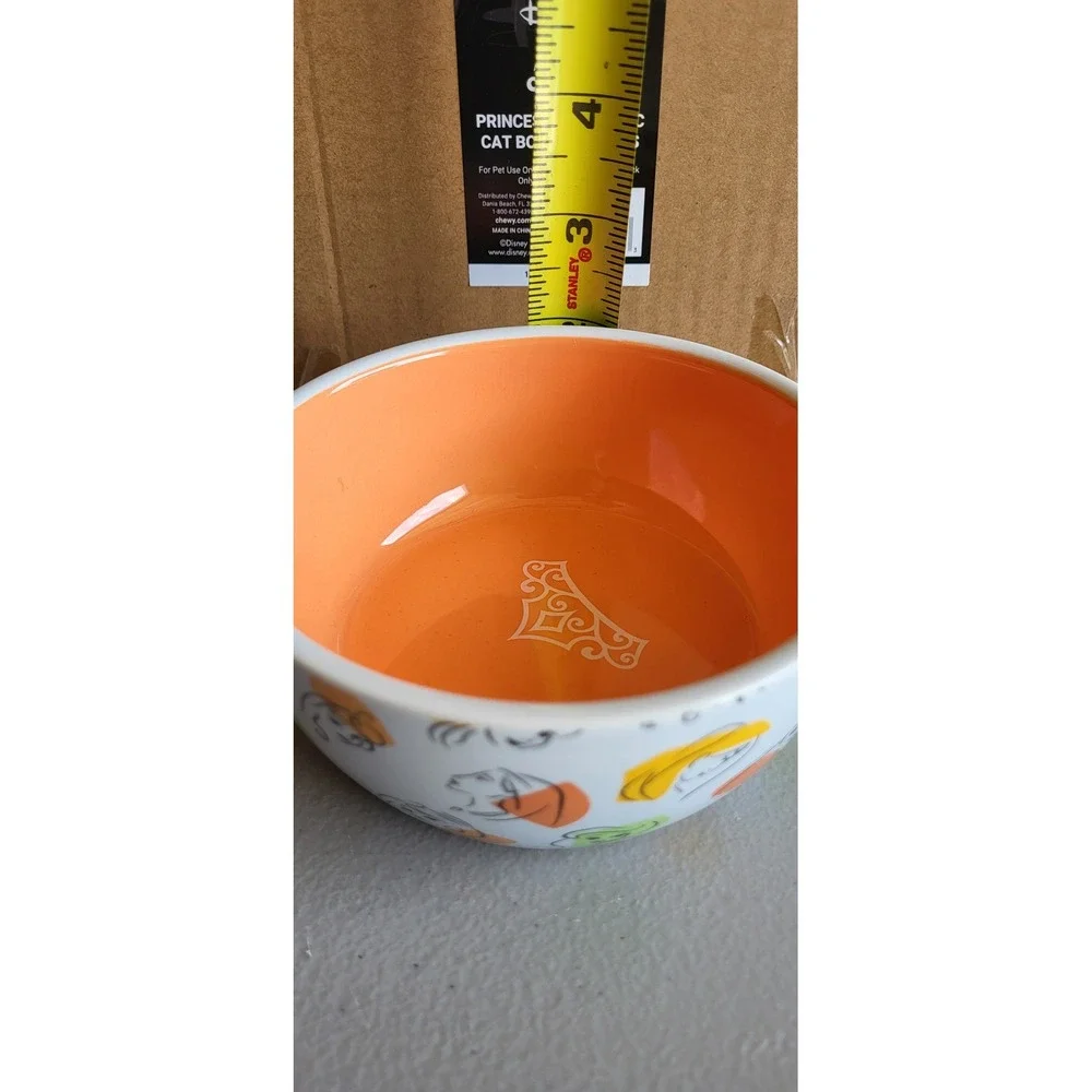 Disney Princesses Ceramic Cat Bowl 1.25 Cups Orange White Chewy Exclusive 291395